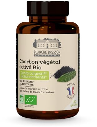 BLANCHE BRESSON - Charbon Végétal Activé BIO - Confort Digestif & Ballonnements - Troubles Digestifs, Lourdeurs Abdominales, Flatulences - 120 gélules - Cure de 30 jours - Fabriqué en France