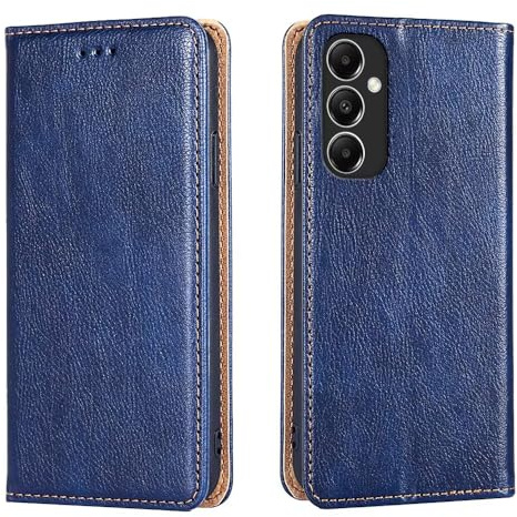 HONLEN Fodral kompatibelt med Samsung Galaxy A35 5G, magnetiskt plånboksfodral i läder med stativ och 2 korthållare i blått