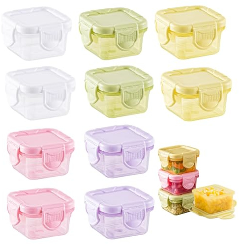 Liemuao - Set di 10 mini contenitori in plastica quadrati per bambini, impilabili e riutilizzabili, contenitori per alimenti ermetici con coperchi senza BPA, per forno a microonde, lavastoviglie e