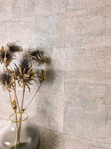 Newroom Vliestapete Taupe Quadrate Fliesenoptik Tapete Wohnzimmer | Wolkig-fleckige Struktur, changierender Schimmer, raue Prägung, skandinavischer Stil, Mustertapete Schlafzimmer Büro Flur