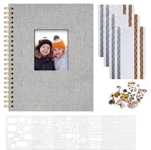 Vienrose Album Scrapbook 20,5x28 cm Copertina in lino Album Fotografico con 40 Pagine Carta Kraft Bianca Bianca, Kit di Forniture Scrapbooking fai da te per Matrimonio Famiglia Viaggio, Grigio