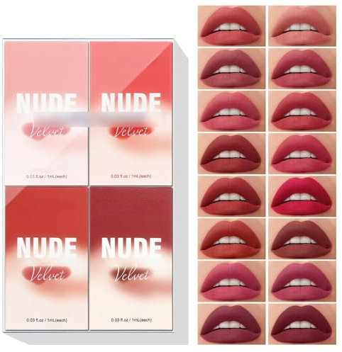 16 Colors Matt Ink Lippenstift Set Velvet Nude Rose Pink Waterproof Long-Lasting Non-Stick Cup Not Fade Shimmer Lip Gloss Roter Liquid Lipstick für Frauen (Rot, 16pcs)