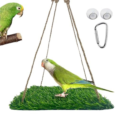Vogelschaukel aus Gras, Vogelschaukel mit Grasmatte,Hängemattenschaukel mit Vogelgrasmatte | Natürliches Klettervogelspielzeug mit Haken für Kakadus, Sittiche, Turteltauben und Wellensittiche