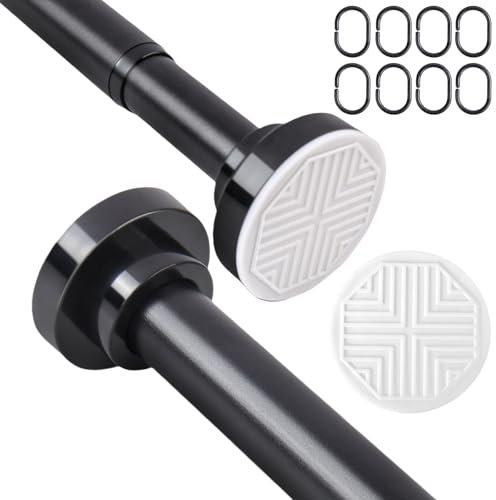 BELICOO Gardinenstange ohne Bohren - Schwarze Edelstahl Duschstange ohne Bohren, Teleskopstange Vorhang, 1Stück Vorhangstange ohne Bohren Klemmstange für Gardinen, Trennwand und Badezimmer 70-130cm