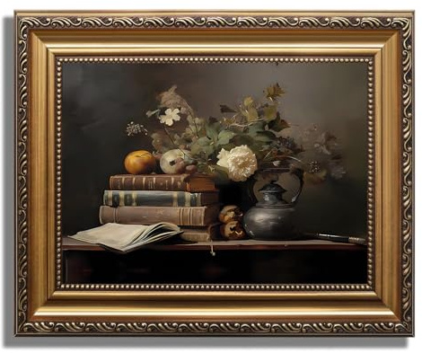 AGOLINE Vintage Gold Framed Wall Art- Books Flowers Retro Canvas Wall Art for Living Room Bedroom and Kitchen,Vintage Aesthetic Hoom Gallery Wall Decor,9x12