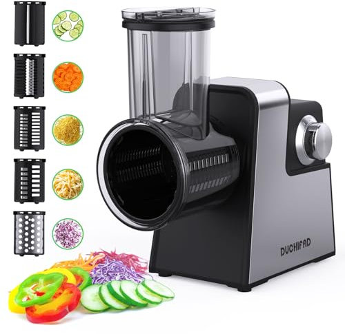 Electric Cheese Grater, 250 W, Electric Chopper with 5 Versatile Knives, Electric Slicer, Salad Machine for Fruit, Vegetables, Cheese