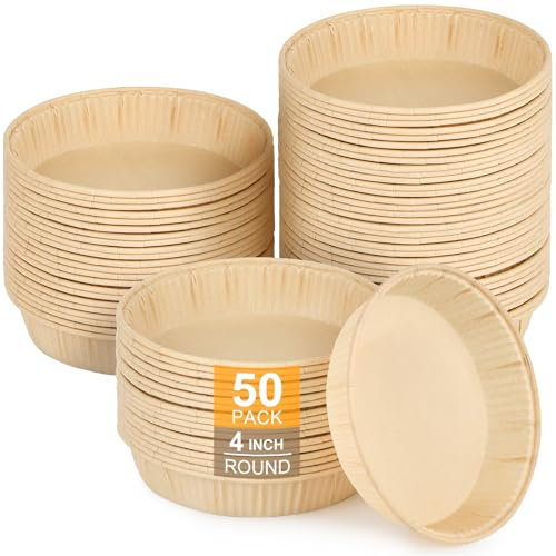 ZORRITA 50 Pcs Paper Mini Tart Pans, 4 Inch Pie Pans for Baking, Disposable Mini Pie Tins Nonstick Quiche Baking Dish Oven Microwave Safe for Pies, Tarts, Cookies, Small Cakes, Desserts