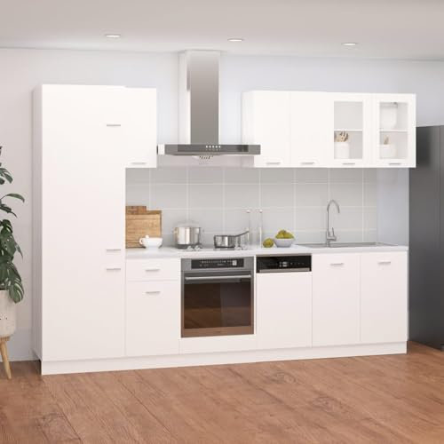 Somanki 8-TLG. Küchenzeile, Küchenschrank, Einbauküche, Unterschrank Küche, Kitchen Cabinet Unit, Singleküche, Kitchen Cabinets, Weiß Holzwerkstoff
