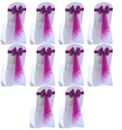 10 elastische Stuhlhussen mit Schleife für stilvolle Hochzeit und Veranstaltung (lila rot)