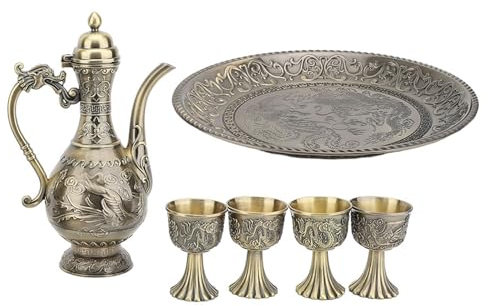 Turkish Tea Set, Teapot Tea Tray Cup Set with Teapot Tray and 4 Cups, Vintage EleganceCoffee Pot Set Tea Sets, Teapot Craft Decorations (Bronze)