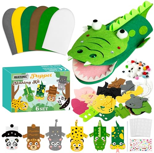WATINC 6-teiliges Handpuppen-Bastelset, Bastelset aus Filz für Sockenpuppen, kreatives DIY-Set zum Selbermachen von Pompons, Wackelaugen, Plüschtiere für Rollenspiele, Partyzubehör, Geschenk für