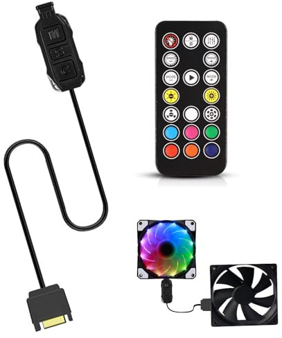 ARGB Controller Remote für ARGB Splitter, 5V 3-Pin SATA Power RGB Fans Controller, PC Computer Fall, 17 Key Fernbedienung Switch RGB Fan Hub für DIY-Lüfter, Lichtleisten und Desktop-Gehäuselüfter