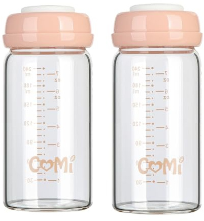 Glass Breastmilk Storage Bottles Pink 2 Packs 8.oz 240ml Reusable Wide Neck Bottles with Screw Ring Sealing Disk BPA-Free Leak-Proof Breastfeeding Milk Collection Fits Breast Pumps & Nipples