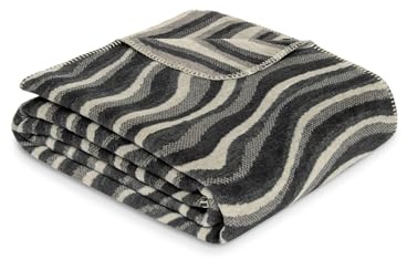 Ibena Savannah Decke 150x200 cm - Baumwollmix, kuschelig, warm & waschbar, Kuscheldecke braun beige mit Wellenmuster