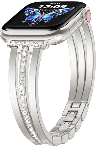 V.R.HOPE Damen Schmuck Armband Kompatibel mit Apple Watch Armband 44mm 45mm 46mm 49mm, Elegantes Edelstahl-Ersatzarmband mit Glitzer und Strass für iWatch SE Ultra Series 11 10 9 8 7 6 5 4 -Polarstern