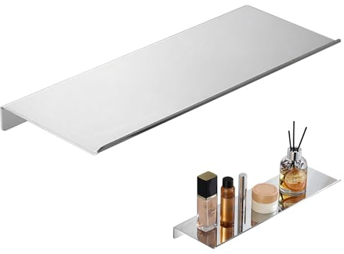 Uncle Yang Weißes Edelstahl-Wandregal - Schwebendes Regal für Bad Küche Wohnzimmer - Kein Bohren erforderlich Wandregal Duschregal Metallregal Aufbewahrungsregal (Silber, 30 cm, 1pc)