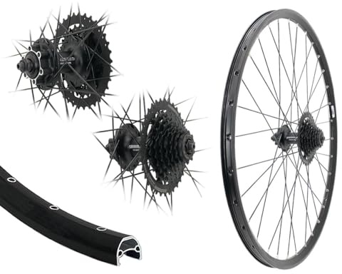 AGGRO-X 28 Zoll Alu Hinterrad Laufrad 21-622 | Hohlkammer, FH-M475 Disk 6-Loch, 8 Fach Zahnkranz Kassette HG31, 24 Gang