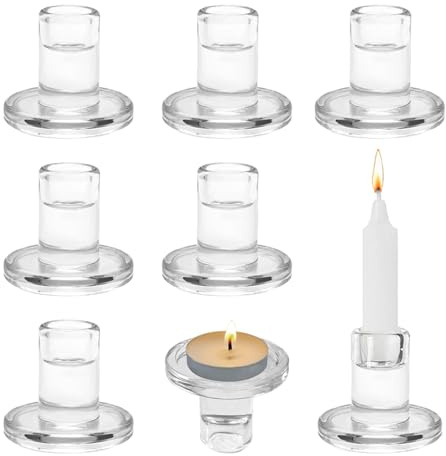 GANILITY Glas Kerzenhalter, 6 Stück Glas Stabkerzenhalter, Kerzenständer Stabkerzen, Kerzenleuchter Teelichthalter Dekoration Stabkerzenhalter klein, für Tischdekorationen, Transparent