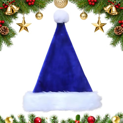 Select Zone Weihnachtsmütze Erwachsene,Grinch Mütze Weihnachtsmann Damen und Herren,Flauschige Nikolausmütze,Weiche Plüschmütze in Blau,Festlicher Weihnachtshut für Party,Familienfeiern,Geschenkidee