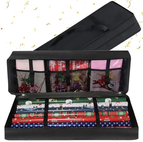 JIANTA Geschenkpapier Aufbewahrung 600D Oxford Geschenkpapierrollen Organizer 82x12x34cm Aufbewahrungstasche mit Fächern für Geschenkpapier mit Netztaschen Reißfest