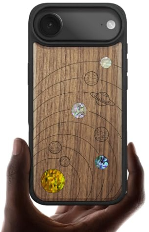 Carveit Magnetic Case for iPhone Air Case, Wood Artisan Engraved & Handmade Shell Inlaid, TPU Shockproof Cover, Compatible with MagSafe 17 Air Wireless Chargers (Solar System-Walnut)
