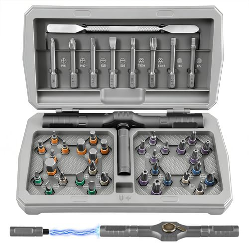 43 in 1 Magnetic Ratchet Screwdriver Set, Multi Bit Magnetic with Detachable Ratchet Handle, Multi Bit Free Combination Handle Ratchet Screwdriver Set for DIY, Computer, Bicycles, Watch and Furniture