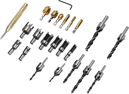 Cloimei Kit de brocas avellanadoras para herramientas de chaflán para carpintería, juego de 23 piezas de acero de alta velocidad, diseño de 5 flautas para carpinteros profesionales