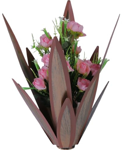 Wedhapy Agave de Metal Plantas de Agave de Metal Decoración al Aire Libre 13.8 '' Plantas de Rosas Artificiales Decoración al Aire Libre Patio rústico Arte Jardín Escultura Césped Estilo 2