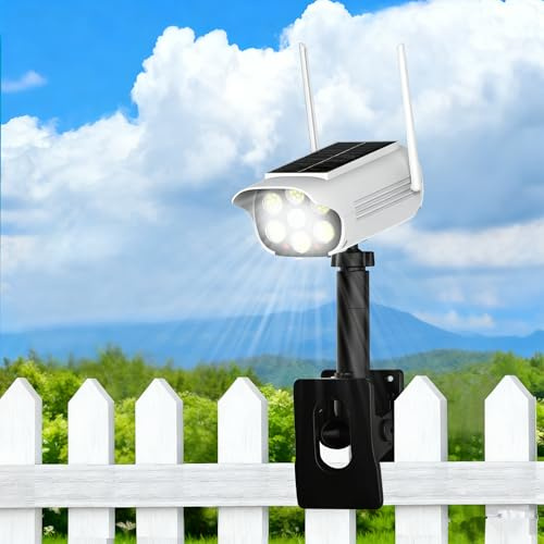 Mixtooltoys Telecamere di sicurezza finte a energia solare con luce, sensore di movimento, luci esterne IP65, impermeabile, telecamera di sorveglianza fittizia per grondaie, recinzioni, garage