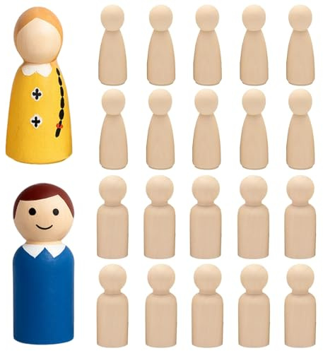 Orsefeliy 20 Stück Holzfiguren zum Bemalen, 65mm Spielfiguren zum DIY Bemalen Und Basteln, Unvollendete Holz Figuren zum Bemalen für Hochzeiten,Geburtstage und Partys Dekoration (2 Stile)