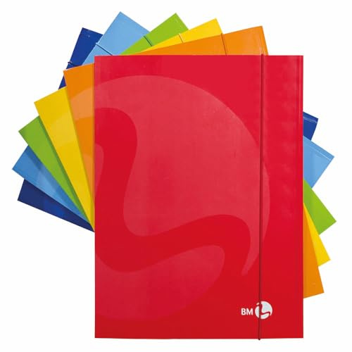 BM BeMore – Dossiers 3 rabats avec élastique, 0108968 – Format A4 – Couverture lourde 700 g/m² – Couverture plastifiée brillante – Lot de 10 pièces – Couleurs assorties