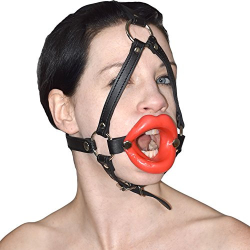 Imbracatura fetish per la testa in ecopelle - Bavaglio regolabile con labbra realistiche in silicone, accessorio bondage BDSM per giochi di ruolo erotici, comodo e personalizzabile
