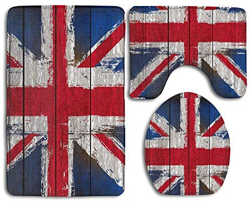 RedBeans Badematten-Set, Union Jack auf Holzdielen, rutschfest, für Badezimmer, 3 Stück