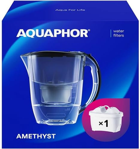 AQUAPHOR Jarra Filtradora de Agua Amethyst con 1 Filtro MAXFOR+ 200L - 2.8L - Negro