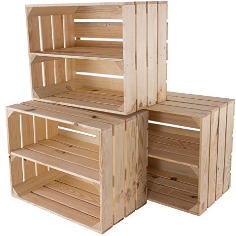 Vintage Möbel 24 GmbH 5X Massive Schuh- Bücherregalkiste Obstkiste Weinkiste Maße ca 50 x 40 x 30cm aus dem Alten Land Weinkisten Obstkisten Holzkiste Dekokiste Regal (Natur Längs)