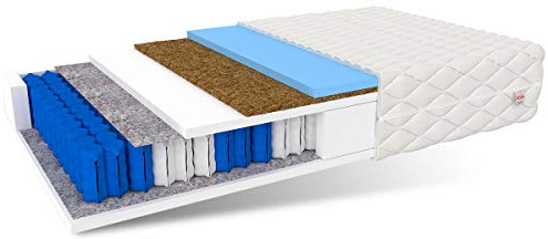 FDM RODOS Taschenfederkernmatratze 180x200 7-Zonen Matratze Kokos-Einlage 22 cm Höhe Härtegrad H2/H3 Zweiseitig Hochelastischer Schaum HR Polyurethanschaum Polyester Öko-Tex