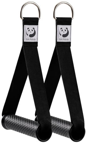 Slim Panda Exercise Handles, Resistance Band Handle, Heavy Duty Handle Attachments for Cable Machine, Pull Down Home Gym for Fitness, Workout, Crossover Tricep Exercise (Black-Pro-Rubber)