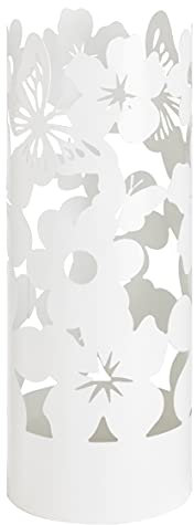 Baroni Home Schirmständer Modernes Design Regenschirmhalter aus Metall Flowers mit 2 Haken und Behälter abnehmbar 19 x 19 x 49 cm (Weiß)