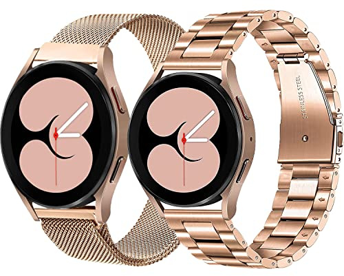 OTOPO Kompatibel Samsung Galaxy Watch 4/5/6 40/44mm, Watch 4/6 Classic 47/46/43/42mm, Active 2 Armband - 20mm Metallarmband Edelstahl für Frauen Männer, 2 Pack Roségold