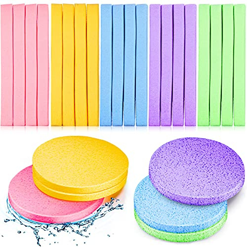 Patelai 300 Pcs Compressed Facial Sponges for Makeup Removal and Exfoliating, Soft and Gentle Cleansing Pads for Women, Ideal for Sensitive Skin (Pink,Purple,Blue,Yellow,Green)