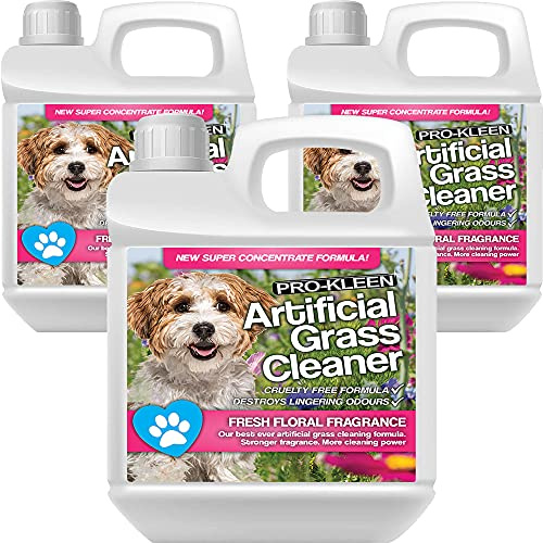 Pro-Kleen Artificial Grass Cleaner For Dogs (10:1 Super Concentrate Makes 40 Litres) Disinfectant and Deodoriser - (Floral Fragrance) 3 x 1 Litre