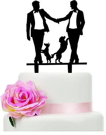 Gay Wedding Cake Topper, Grooms Cake Topper, Mr & Mr Cake Decorations With Dogs - Gift for Gay Wedding/Engagement/Anniversary Party Decoration (Two Dogs)