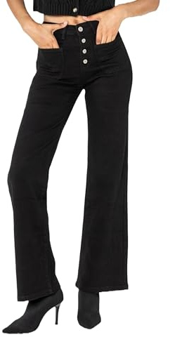 Nina Carter Flared Bootcut Jean pour Femme Taille Haute Évasé Pantalon Vintage Stretch, Noir (P187-1), S