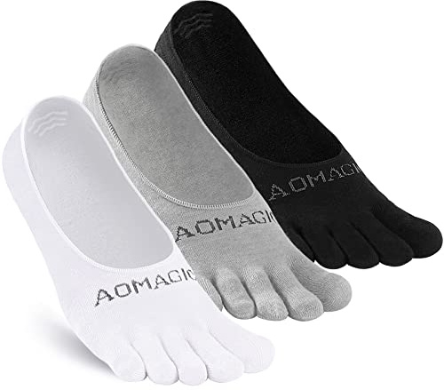 aomagic Toe Socks No Show Women Men Liner Socks Invisible Non-Slip Low Cut Finger Socks Soft Breathable, White/Black/Grey Medium - 3 Pairs