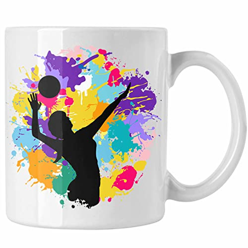 Trendation - Volleyball Geschenk Tasse Grafik Coach Herren Mädchen Kaffee Zubehör Volleyball-Spieler Spielerin (Weiß)