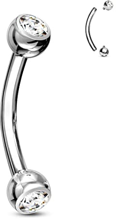 CM Crareesi Mania Titan Bauchnabelpiercing Silber Bauchnabel Ring 10mm Stablänge Navelpiercing Bananen Barbells Belly Piercing Schmuck mit doppelt Zirkonia Stein