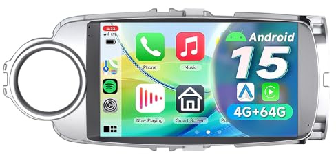 ACAVICA 9 Pouces Autoradio Android 15 pour Toyota Yaris 2011-2018 4+64GB | 8 cœurs, Écran Tactile, CarPlay sans fil & Android Auto, GPS Navigation, Bluetooth WiFi USB, Commande Volant