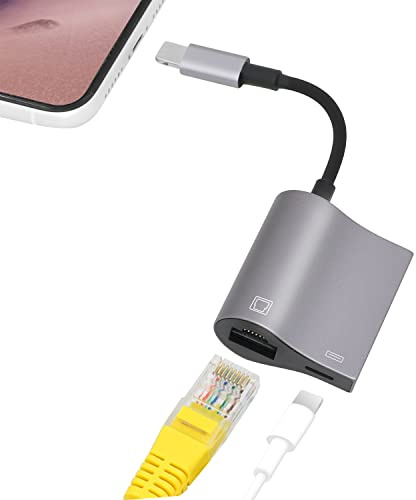 KozyOne 2-i-1 Lightning-till-RJ45 Ethernet-adapter 10 Mbit/s RJ45 Ethernet-adapter med laddningsport, kompatibel med in-telefon/iPad/iPod, snabb och stabil för spel och videoteknik
