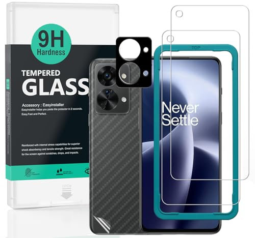 Ibywind Schutzfolie kompatibel mit Oneplus Nord 2T 5G 6,43,mit Metall Kamera Schutzfolie,Carbon Fiber Skin für die Rückseite, Inklusive Easy Install Kit (Zentrierrahmen)