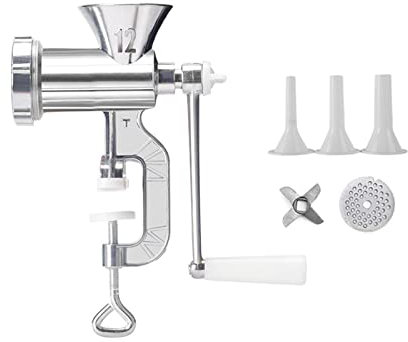 Yytcsjz Tritacarne Manuale, Insaccatrice della Salsiccia del tritacarne a Mano in Acciaio Inossidabile, Attrezzatura per tritare la Carne con 3 Tubi di riempimento, per Carne, Salsiccia, Biscotti